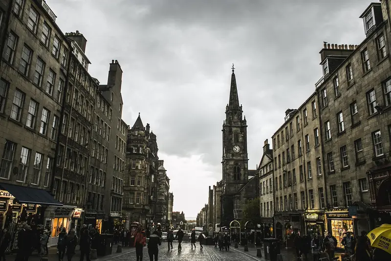 Edinburgh's historic Royal Mile with the Tron Kirk steeple in view