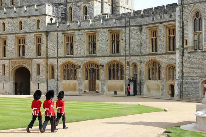 Royal Guards marching in the courtyard of Windsor Castle