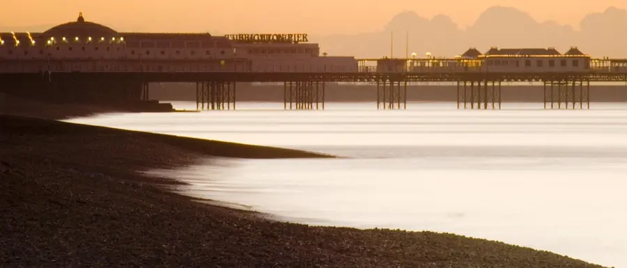 Brighton's pebble beach and pier on England's south coast