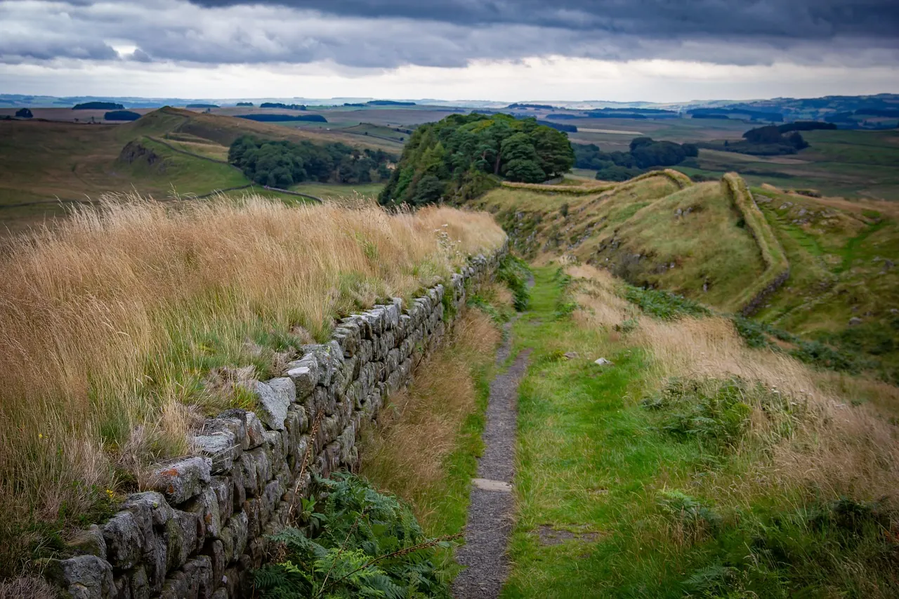 Hadrian's Wall stretching across the English landscape
