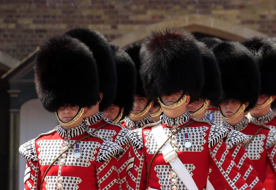 Royal Guards on parade outside Buckingham Palace, London
