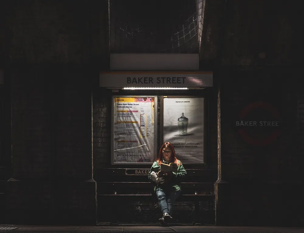 Passenger reading on the London Underground train